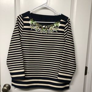 J. Crew Navy/Cream Striped Top w/ Decorative Neck
